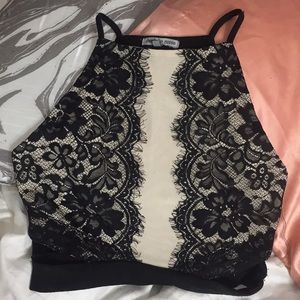 Black and cream lace cut out tank top